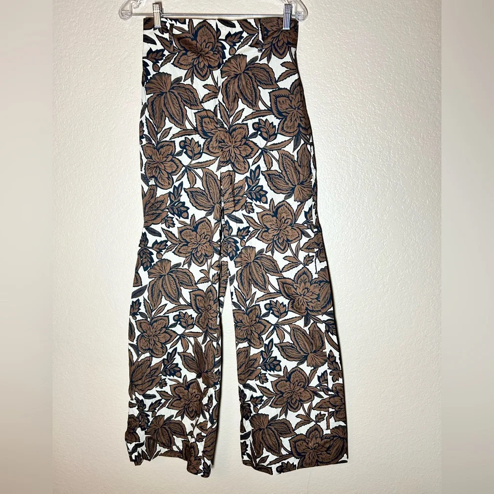 Zara Floral Wide Leg Pants Size S Boho Brown Print SIZE SMALL - Picture 5 of 10